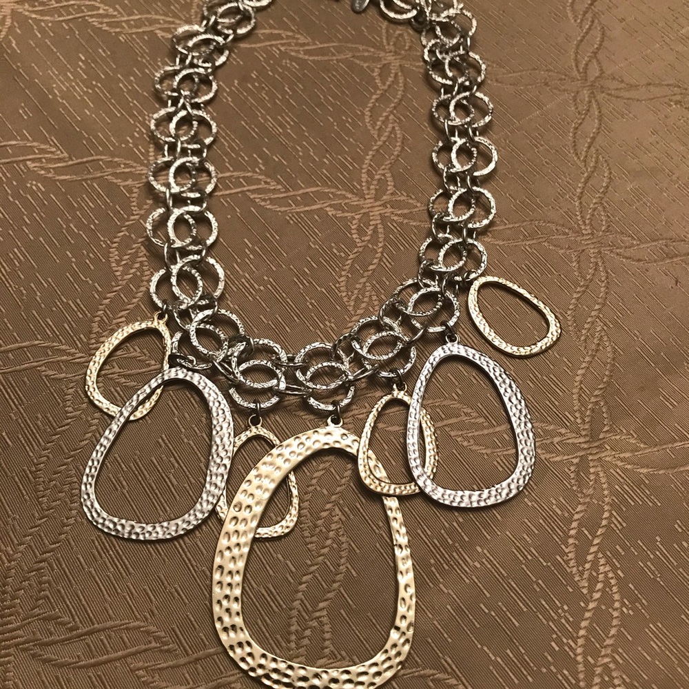 Chico’s Silver & Gold Tone Circles & Disc Necklace